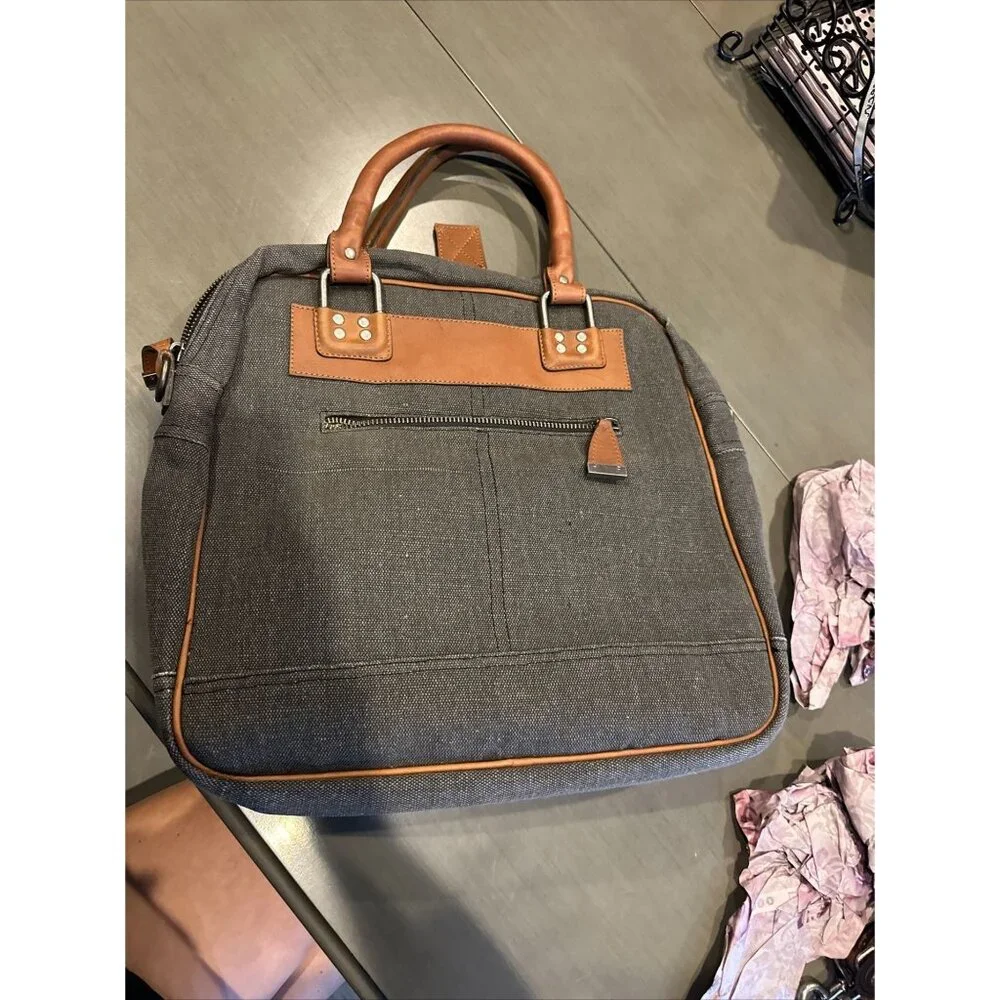 Old Trend Vintage Leather trim tote purse Cross Body Shoulder Strap Business Bag